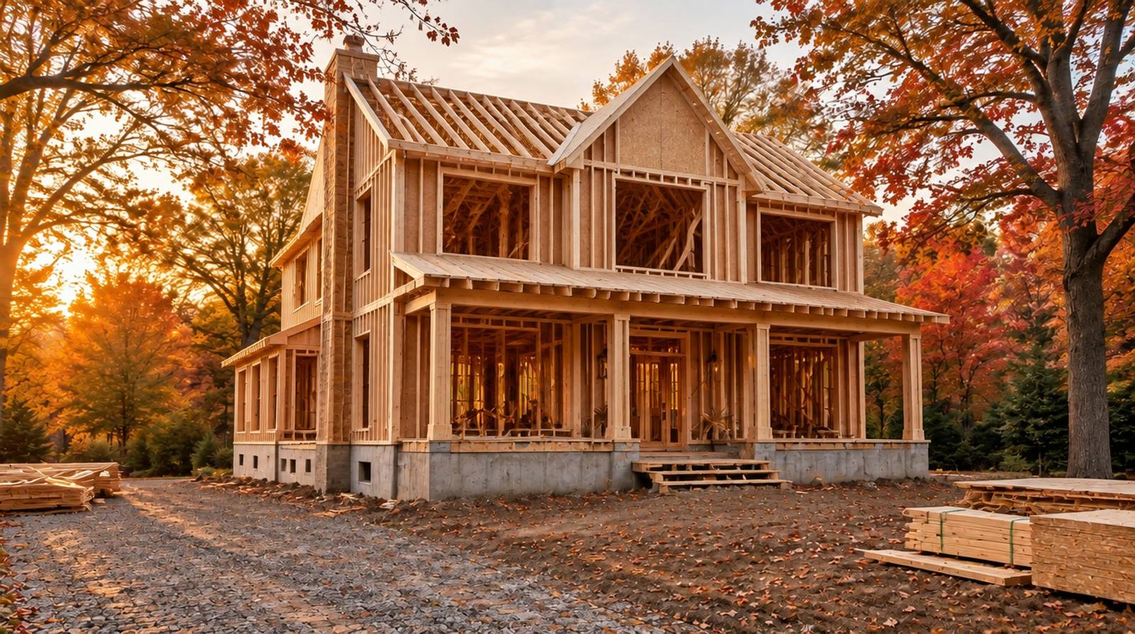 Two-story colonial in wood framing